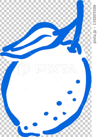 Hand drawn Lemon Outline with stem and leaf Whimsical Doodle 138805086