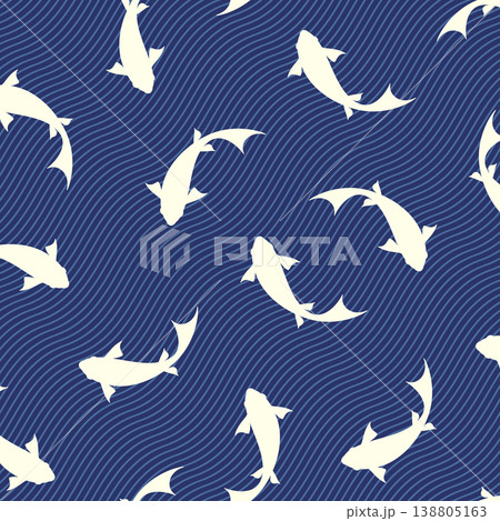 魚で構成した抽象的なシームレスパターン, 138805163