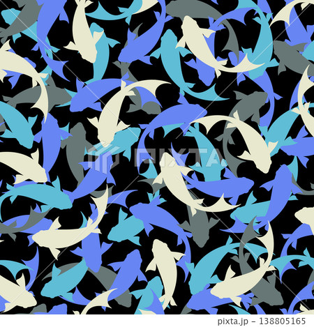 魚で構成した抽象的なシームレスパターン, 138805165