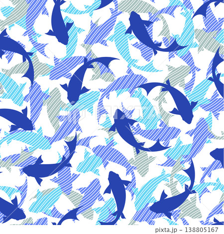 魚で構成した抽象的なシームレスパターン, 138805167