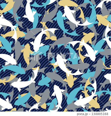 魚で構成した抽象的なシームレスパターン, 138805168