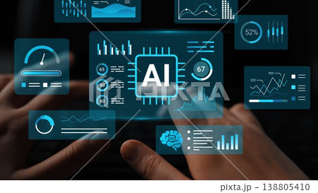 Futuristic Interface with AI Graphics and Data Visualization for Technology, Business, and Research Insights and Analysis Gluon 138805410