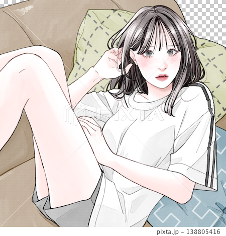 一名女子躺在沙發上 138805416