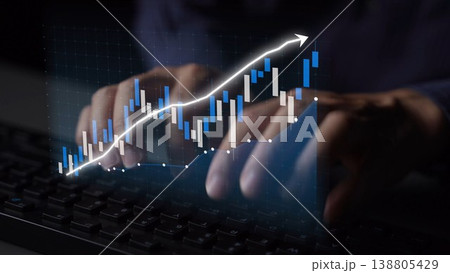 Close-up of Hands Typing on Keyboard with Stock Market Chart Overlay Visualizing Data Growth and Financial Trends in Modern Technology Environment Copula Close-up of Hands Typing on Keyboard with Stock Market Chart Overlay Visualizing Data Growth and Financial Trends in Modern Technology Environment Copula 138805429