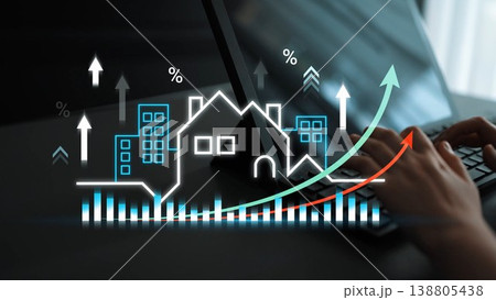 Growth in Real Estate Market Analyzed with Graphs and Data Visualization on Computer for Business Insights and Financial Planning Gluon Growth in Real Estate Market Analyzed with Graphs and Data Visualization on Computer for Business Insights and Financial Planning Gluon 138805438