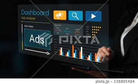 User interacting with digital dashboard for ad analysis showcasing various analytics metrics and visualizations on a modern laptop screen Gluon User interacting with digital dashboard for ad analysis showcasing various analytics metrics and visualizations on a modern laptop screen Gluon 138805484