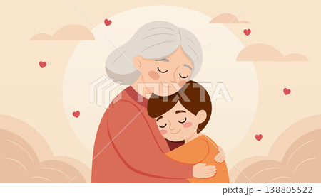 Grandmother hugging grandson, love and family bonds Grandmother hugging grandson, love and family bonds 138805522