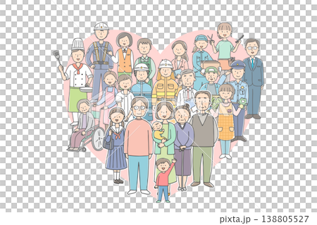 一幅社區插畫,描繪了當地居民聚集在一起組成一個心形的情景。 一幅社區插畫,描繪了當地居民聚集在一起組成一個心形的情景。 138805527