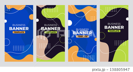 Set of Abstract Colorful Vertical Business Banner Template with Memphis Style Shapes. Modern Design Banner, Flyer, Cover, Brochure for Professional. 138805947