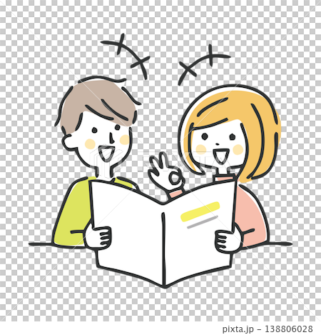 パンフレットを見ながら話し合う夫婦 パンフレットを見ながら話し合う夫婦 138806028