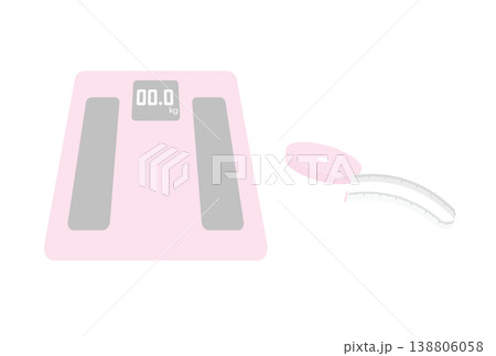 ピンクのヘルスメーター（体重計）とメジャー 138806058