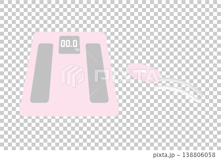 ピンクのヘルスメーター（体重計）とメジャー 138806058