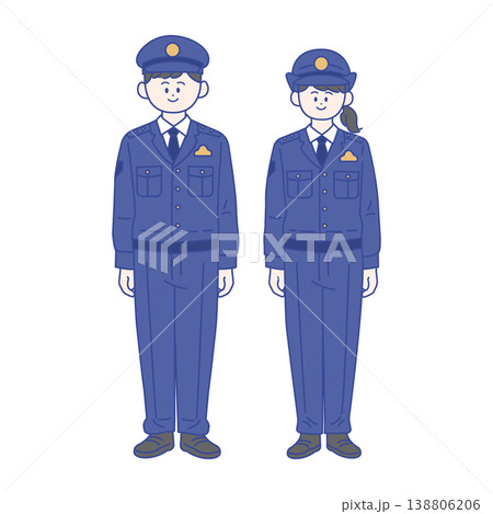 男女の日本人警察官全身イラスト 男女の日本人警察官全身イラスト 138806206