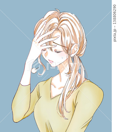 頭を触って溜息をつく女性 138806290