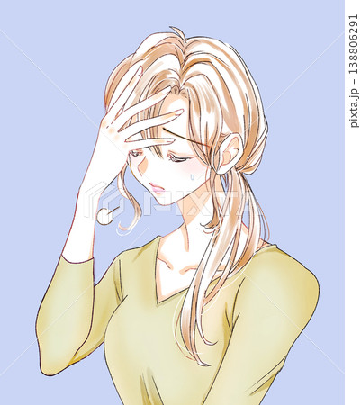頭を触って溜息をつく女性　汗 138806291