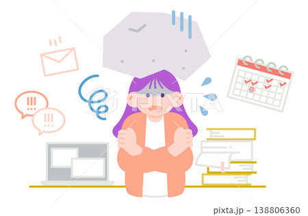 業務過多と責任重大でガーンとなるメンタル不調の女性 業務過多と責任重大でガーンとなるメンタル不調の女性 138806360