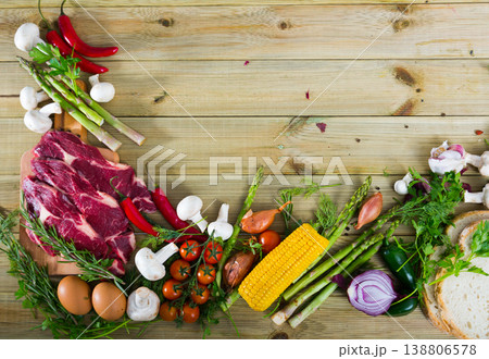 Food frame of veal and vegetables 138806578