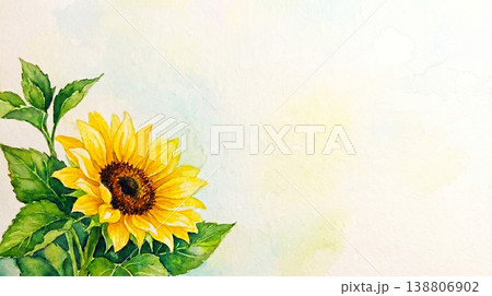 夏のひまわりのバナー素材(水彩・コピースペース・左配置の背景イラスト) 夏のひまわりのバナー素材(水彩・コピースペース・左配置の背景イラスト) 138806902