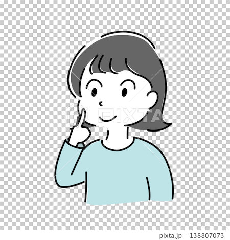 Simple illustration of a smiling young woman with her index finger to her lips (smile, OK, hint, suggestion, character image) Simple illustration of a smiling young woman with her index finger to her lips (smile, OK, hint, suggestion, character image) 138807073