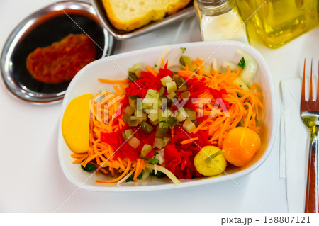 Seasonal vegetable salad with carrot and cucumber 138807121