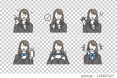 一組女學生各種表情的向量圖素材 一組女學生各種表情的向量圖素材 138807127