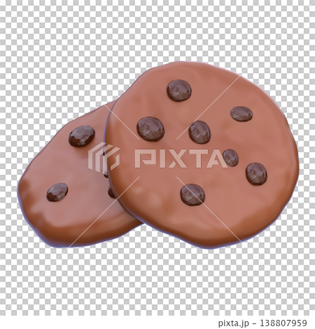 Cute 3D Chocolate Chip Cookies Icon, Sweet Baked Dessert Snack, Soft Rounded Illustration for Bakery UI App Icon Food Sticker Dessert Desi 138807959