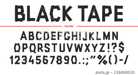Black sticky tape font, adhesive duct tape typeface alphabet letters and numbers, vector typography set. Realistic wrinkled sticky black paper band font english alphabet symbols with torn edges Black sticky tape font, adhesive duct tape typeface alphabet letters and numbers, vector typography set. Realistic wrinkled sticky black paper band font english alphabet symbols with torn edges 138808010