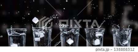 Vodka shots lineup splash with ice 138808312