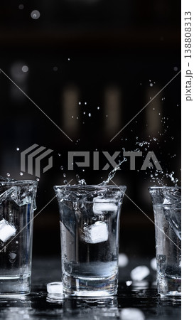 Vodka shots splash with central glass 138808313