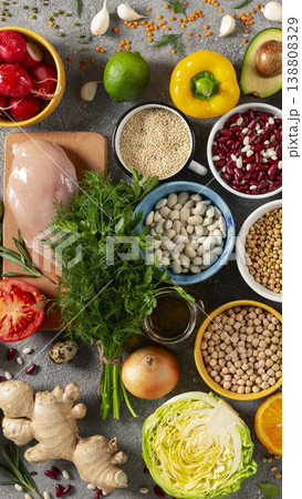 Vertical healthy food ingredients lifestyle nutrition 138808329