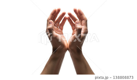 two open hands cupped together isolated white background gesture hope prayer receiving begging charity protection support help request asking giving concept 138808873