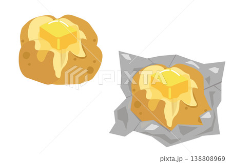 蒸かしたジャガイモにバターをのせたイラスト(そのままとホイル包)セット 蒸かしたジャガイモにバターをのせたイラスト(そのままとホイル包)セット 138808969