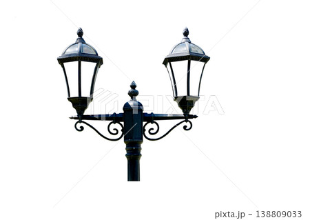 Street lighting.Classic double retro black lantern isolated on white Street lighting.Classic double retro black lantern isolated on white 138809033