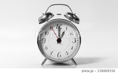 Retro Twin Bell Alarm Clock Is Set to One - 3d illustration 138809338