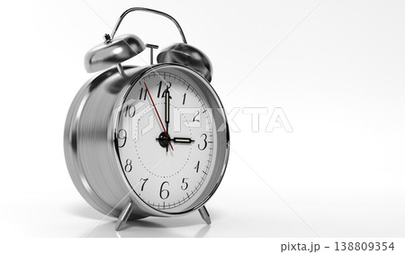 Retro Twin Bell Alarm Clock Is Set to Three - 3d illustration 138809354
