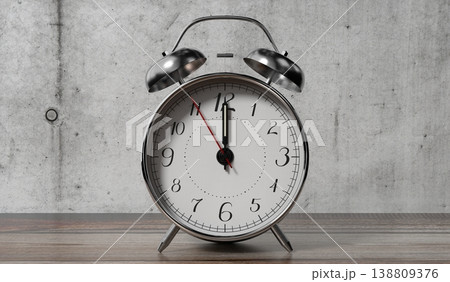 Retro Twin Bell Alarm Clock Is Set to Twelve - 3d illustration 138809376