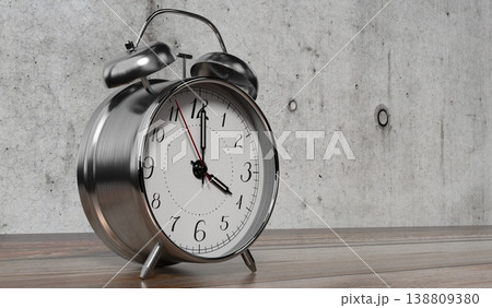 Retro Twin Bell Alarm Clock Is Set to Four - 3d illustration Retro Twin Bell Alarm Clock Is Set to Four - 3d illustration 138809380