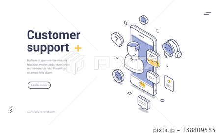 Customer Support And Online Service Isometric Banner Template Vector Illustration 138809585