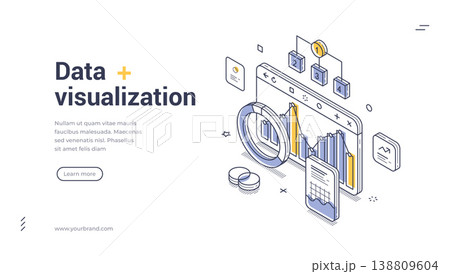 Isometric Data Visualization Banner Template For Website Vector Illustration Of Analysis And Chart 138809604