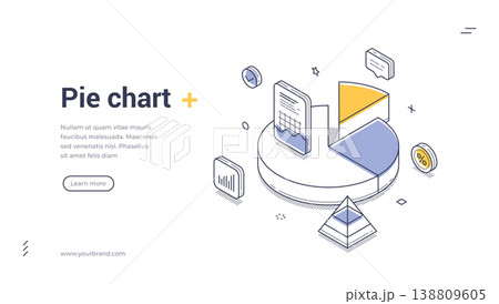 Modern Isometric Pie Chart Vector Illustration For Data Analysis Banner Template 138809605