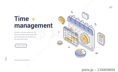 Time Management Planning Schedule Isometric Banner Template Vector Illustration 138809608