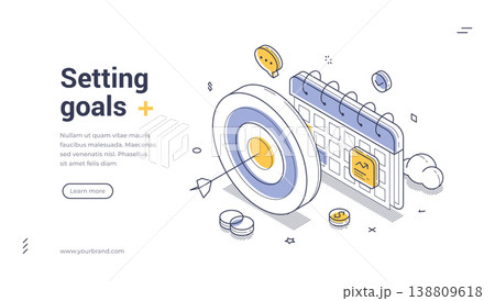Setting Business Goals And Achievement Strategy Isometric Banner Template Vector Illustration 138809618