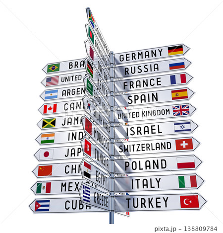Signpost with national flags of different countries, white background 138809784