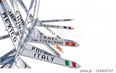 Signpost with national flags of different countries, white background 138809787