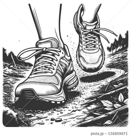 Trail Running Shoes on Forest Path vector Trail Running Shoes on Forest Path vector 138809871