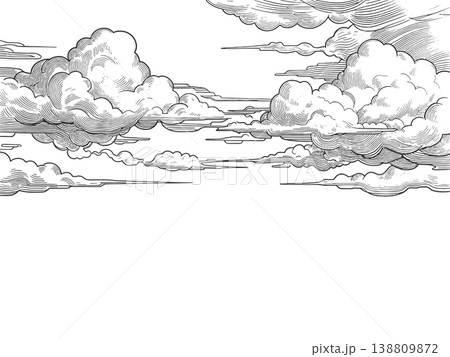Vintage Engraved Clouds Stretching Across Sky Vintage Engraved Clouds Stretching Across Sky 138809872