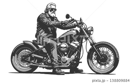 Bearded Biker Riding Classic Chopper Motorcycle Bearded Biker Riding Classic Chopper Motorcycle 138809884