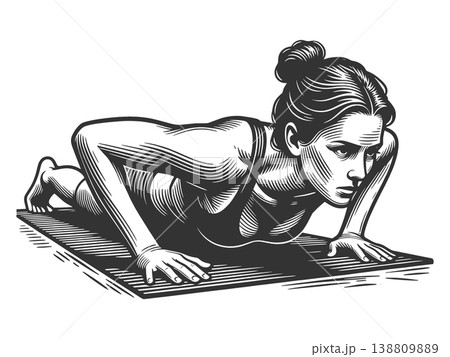 Woman Doing Push Up Exercise on Floor Mat raster Woman Doing Push Up Exercise on Floor Mat raster 138809889