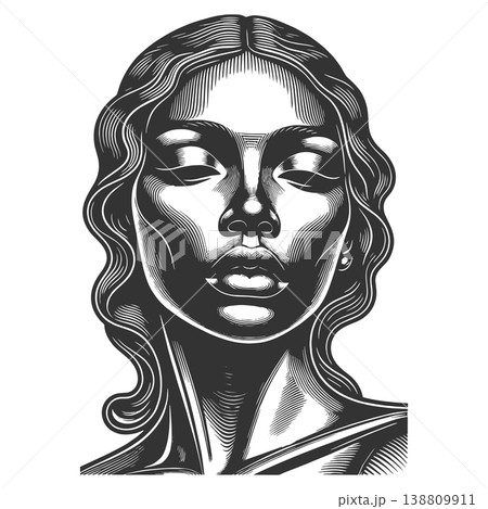 Serene Female Face in Liquid Metal Style vector Serene Female Face in Liquid Metal Style vector 138809911