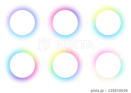 Round frame with rainbow blurred transparent gradient edge. Abstract neon circle border with soft pastel glowing. Futuristic vibrant banners isolated on white background. Round frame with rainbow blurred transparent gradient edge. Abstract neon circle border with soft pastel glowing. Futuristic vibrant banners isolated on white background. 138810036